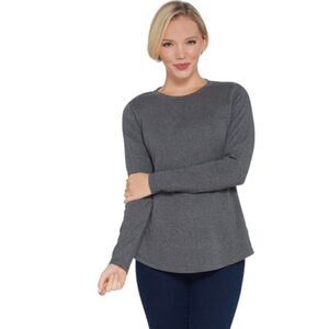 New Isaac Mizrahi! SOHO Long Sleeve Crew-Neck Knit Top in Grey | Size 1X